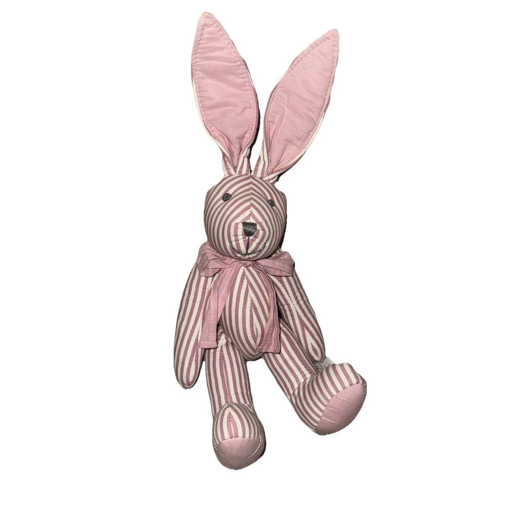 Bunny Rabbit Jointed Plush by ChelliBlu 14” Pink White Striped